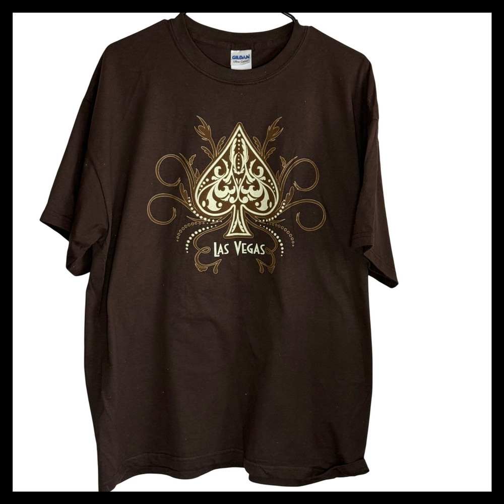 NWOT Gildan Ultra Cotton Las Vegas Spade Graphic T-Shirt Brown Mens XL
